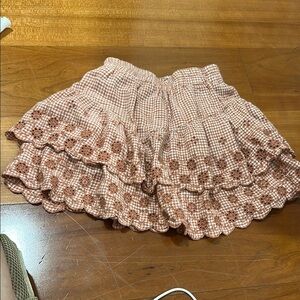 Rylee + Cru Peach Gingham Eyelet Tiered Skirt